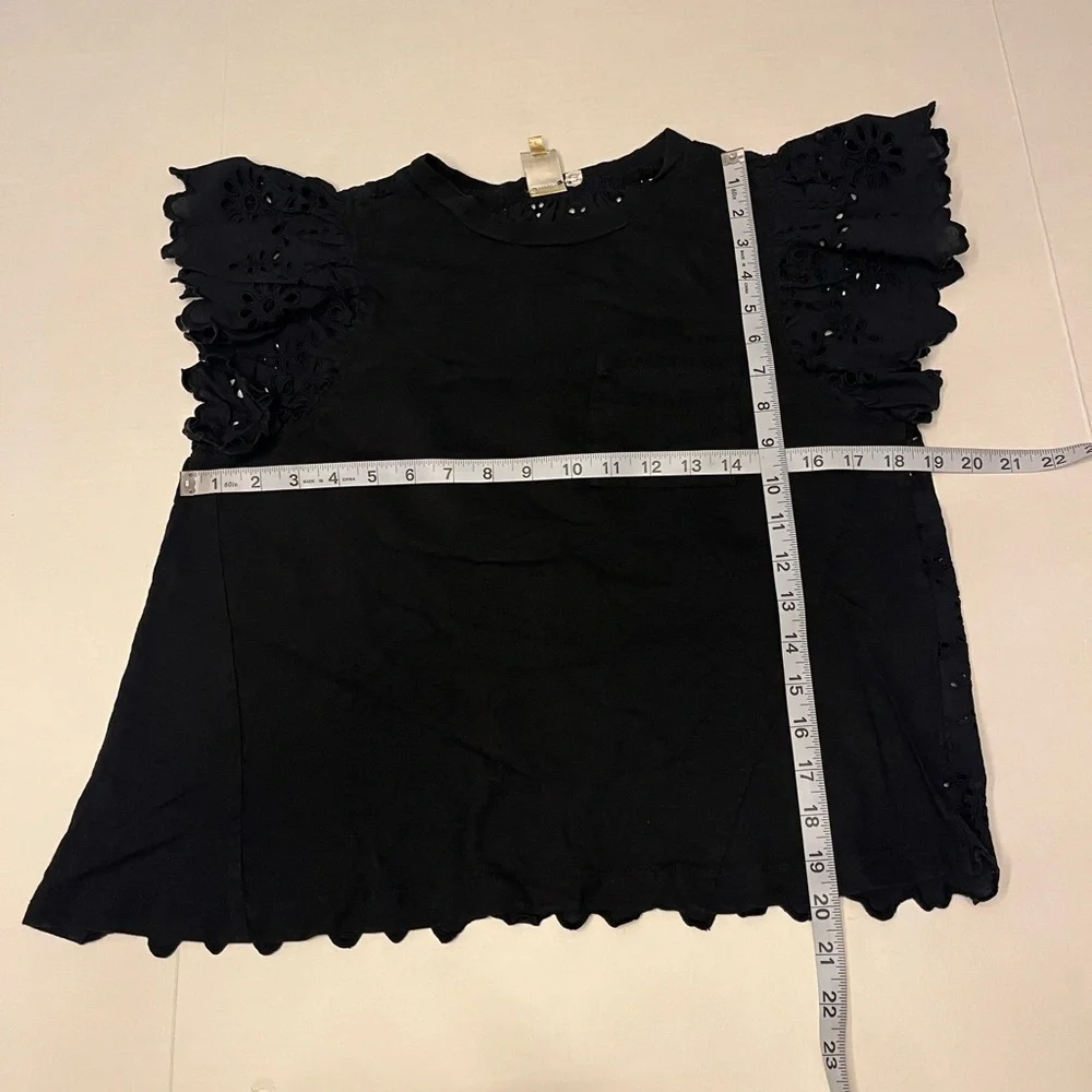 Anthropologie Seen Worn Kept Flutter Eyelet Black Top - Picture 10 of 15